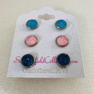Set of 3 Stone Stud Earrings